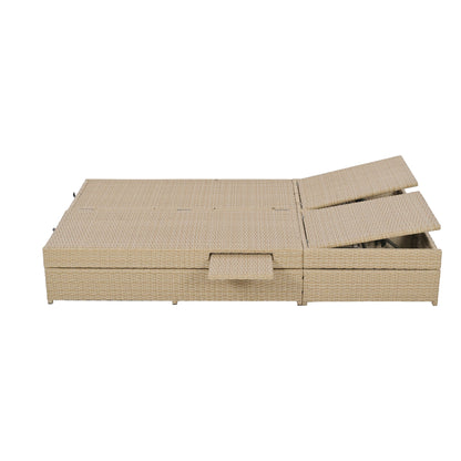 Outdoor Double Sunbed, Wicker Rattan Patio Reclining Chairs with Adjustable