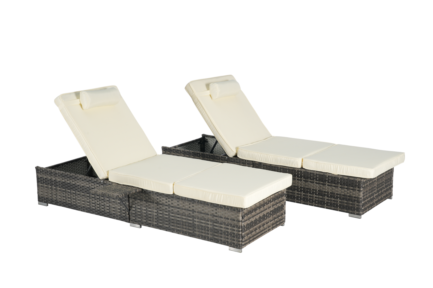 Outdoor Chaise Lounge Set PE Rattan 2 Piece Beige