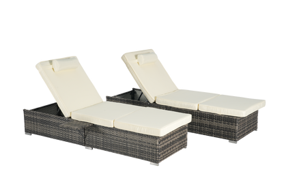 Outdoor Chaise Lounge Set PE Rattan 2 Piece Beige