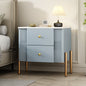 Modern Fluted Nightstand with 2 Drawers, Gold Metal Legs and Handles, Blue