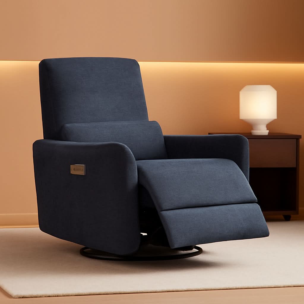 Ink Blue Power Swivel Glider Recliner With USB Charging
