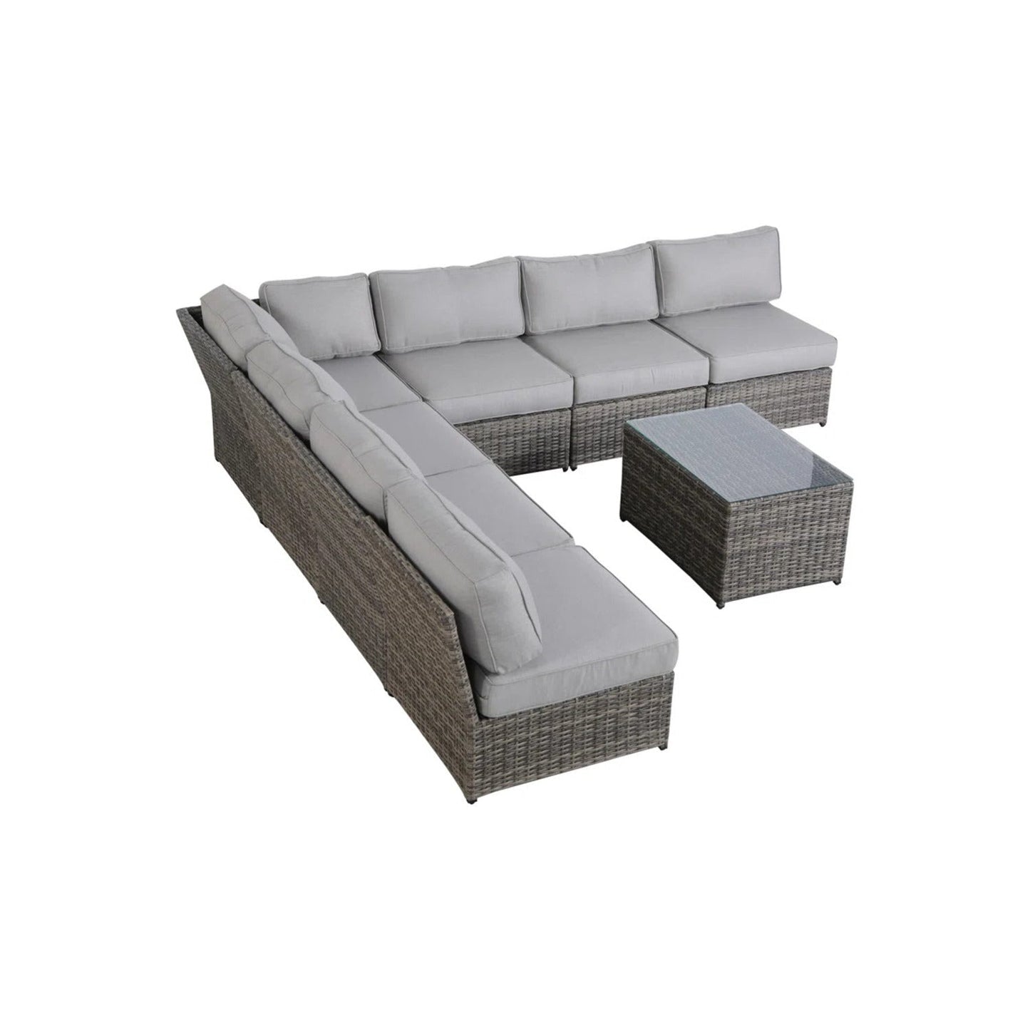 Outdoor Sectional Set HDPE Wicker Gray 8 Piece Aluminum Frame Seats 6