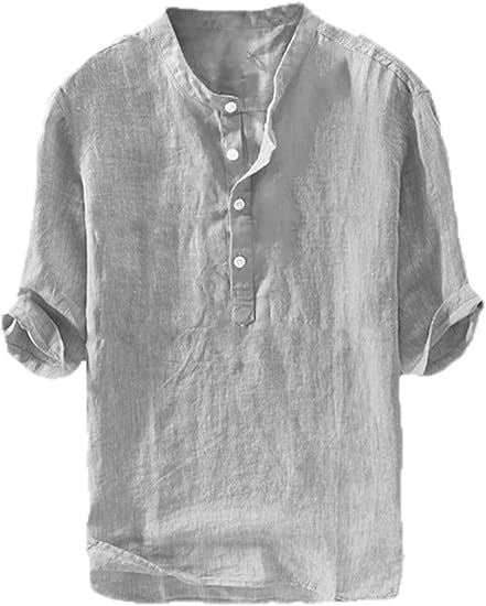 Mens Short-sleeved Loose-fit Linen Shirt