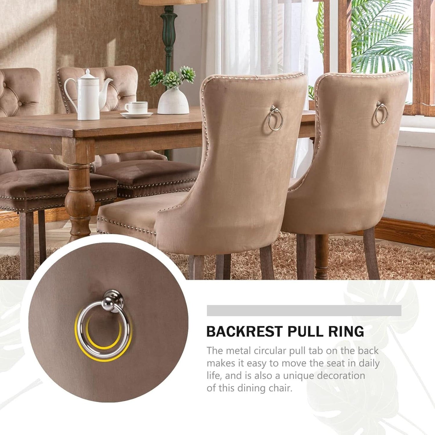 Khaki Velvet Dining Chairs Set of 4 With Button Back