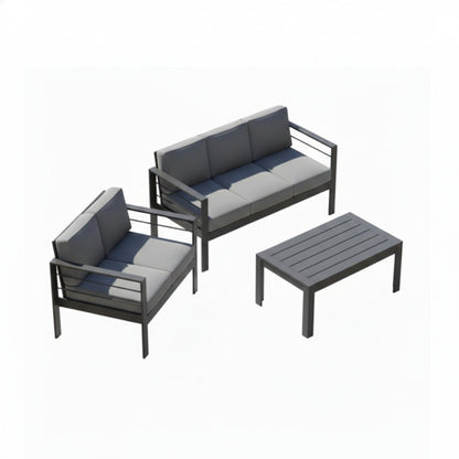 Outdoor Conversation Set 5 Seat Aluminum Gray Blue Cushion