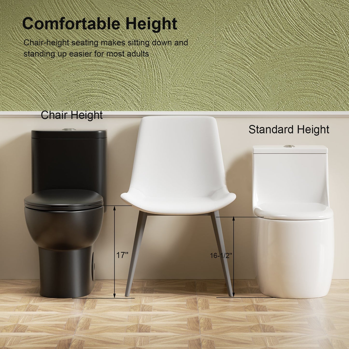1.1/1.6 GPF Tornado Flush One-Piece Toilet with Comfort Chair Seat ADA Height...