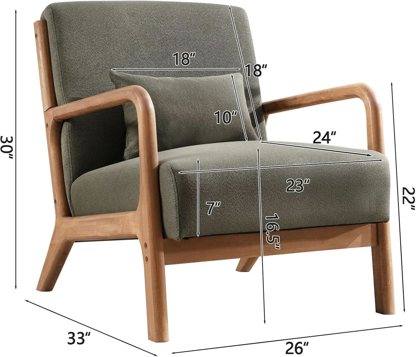 Green Upholstered Mid Century Modern Accent Armchair