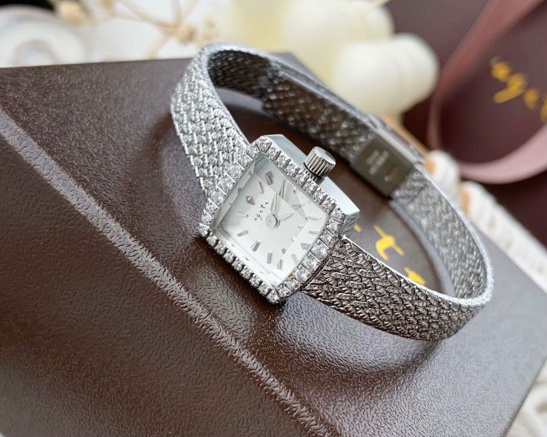 Vintage Square Watch For Women A Dainty Mini Square Design With A Wheat-sheaf Motif