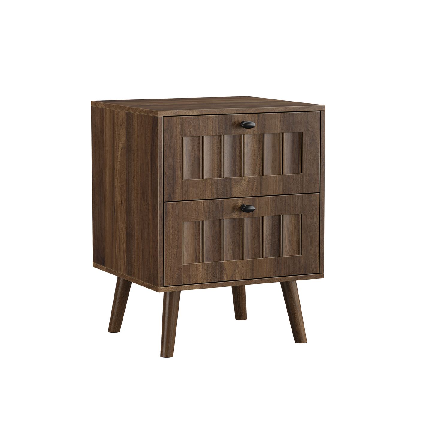 Double Drawer Bedside Table, Solid Wood Legs, Walnut, 15.75x15.75 in, 2-Pack