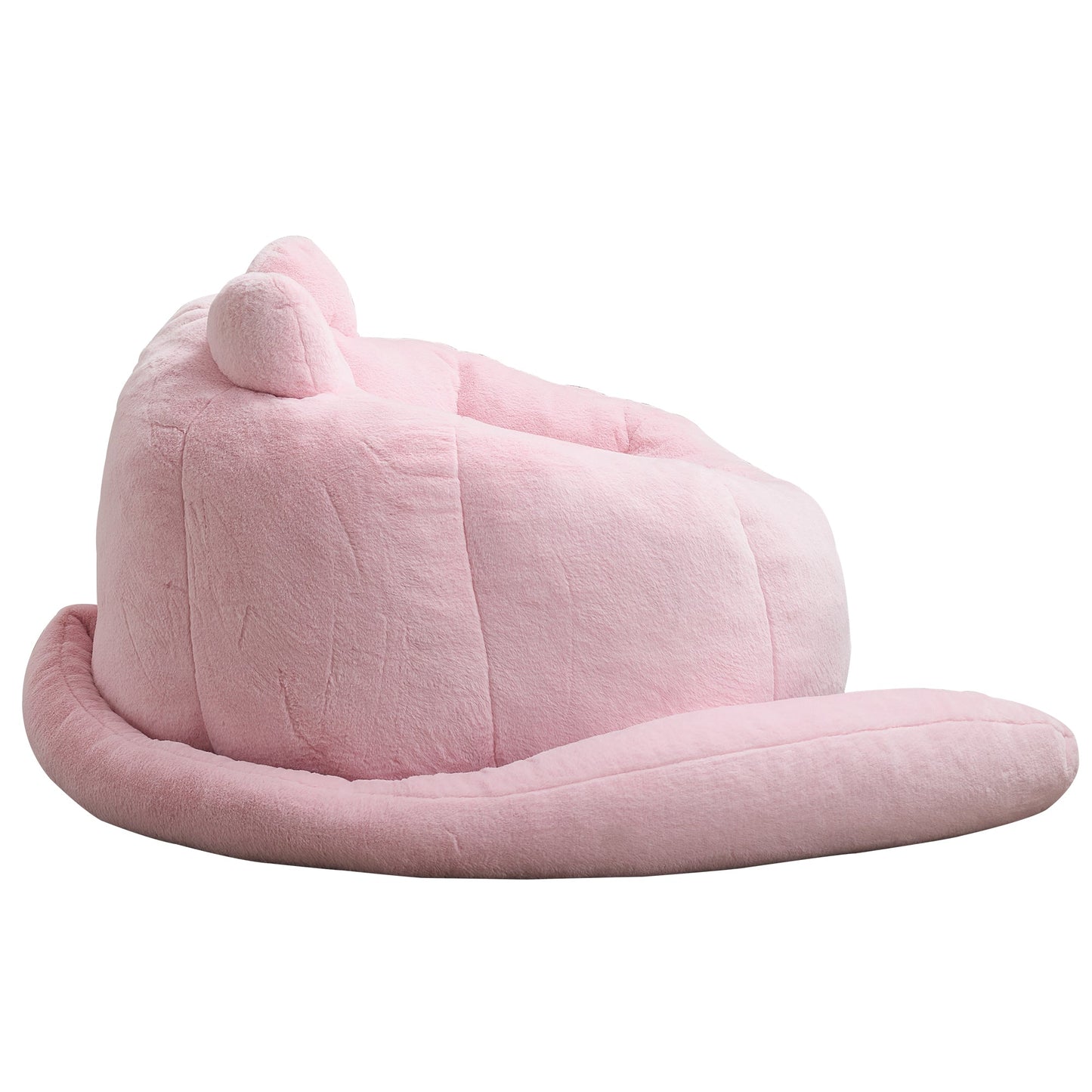 Pink Cat-shaped Adult Bean Bag Sofa with High-Density Foam, Faux Fur Upholstery