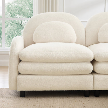 Sectional Sofa Modular Cloud Teddy Beige White 4 Seat Ottoman