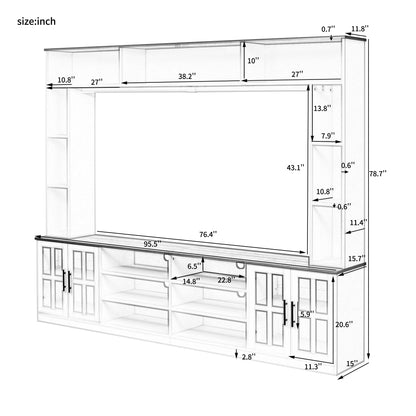 White MDF Glass TV Stand Entertainment Center Wall Unit 80