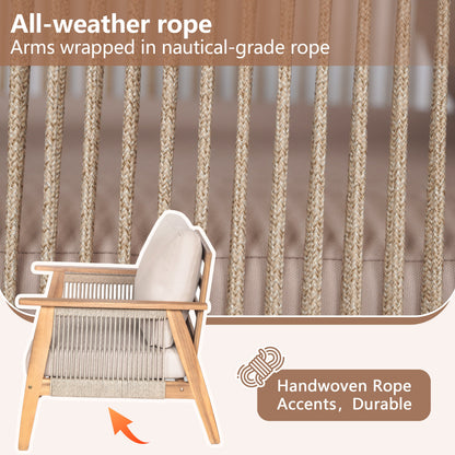 Outdoor Conversation Set 4 Piece Acacia Wood Rope