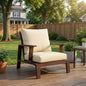 Outdoor Accent Chair Acacia Wood Dark Brown Beige Cushion 27.6in