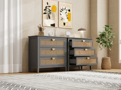 3-Drawer Cabinet - Natural Rattan - Suitable for Bedroom, Living Room, or Study
