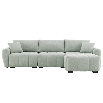 Sectional Sofa L-Shape Boucle Light Green 4 Seat Ottoman 110 In