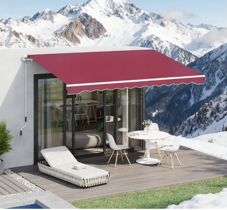 Retractable Patio Awning Manual Crank Aluminum Red 155x96 In UV Block