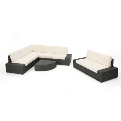 Outdoor Sectional Set PE Rattan Iron Dark Brown 8 Piece