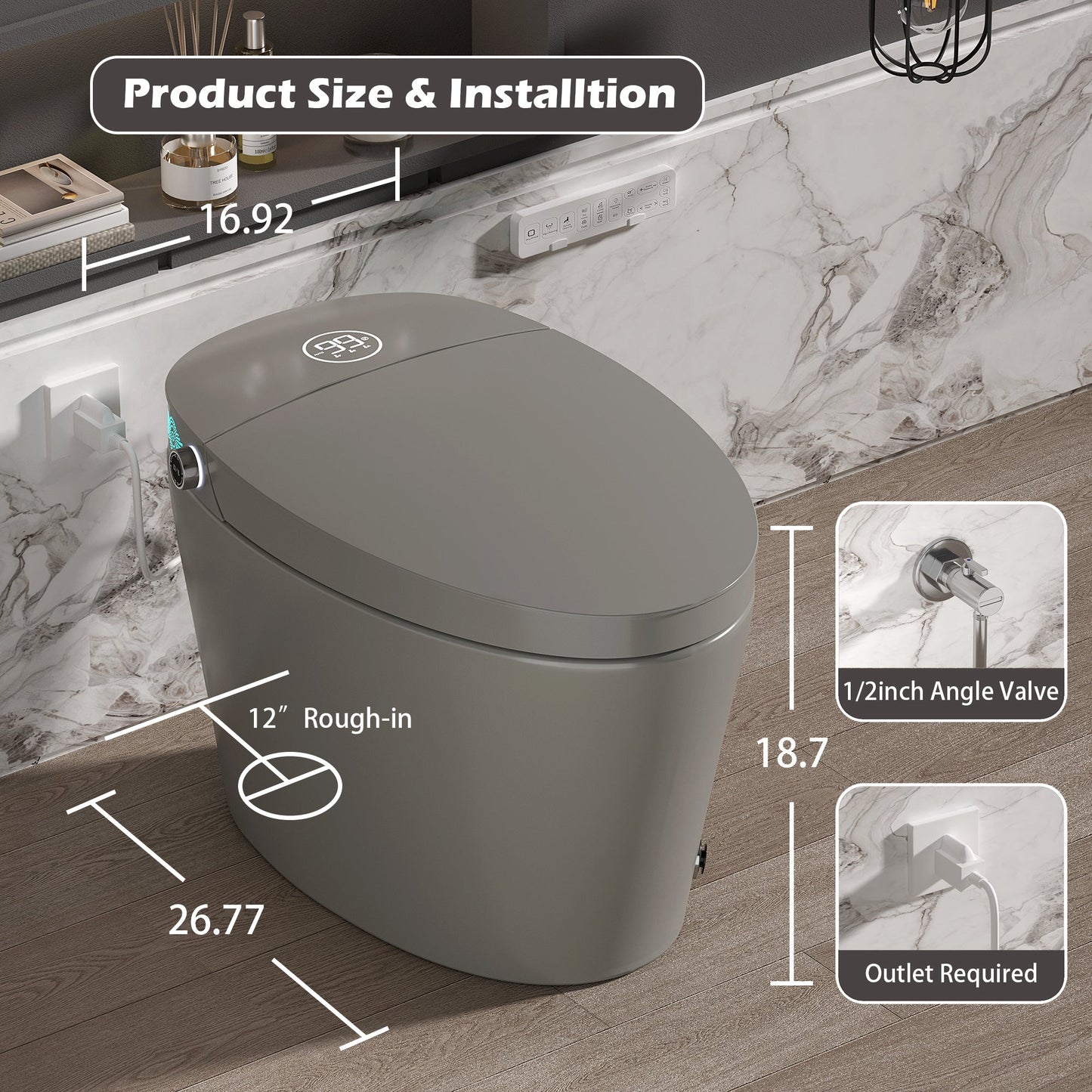 Smart Toilet with Bidet Built in, Bidet Toilet with Heated Seat, Foot Kick,Wa...