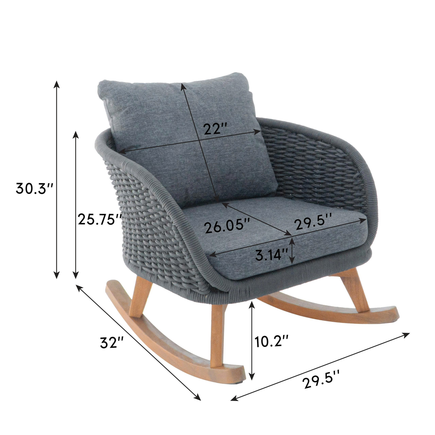 Outdoor Rocking Chair Rope Wood Gray Natural Set of 2 29.5in