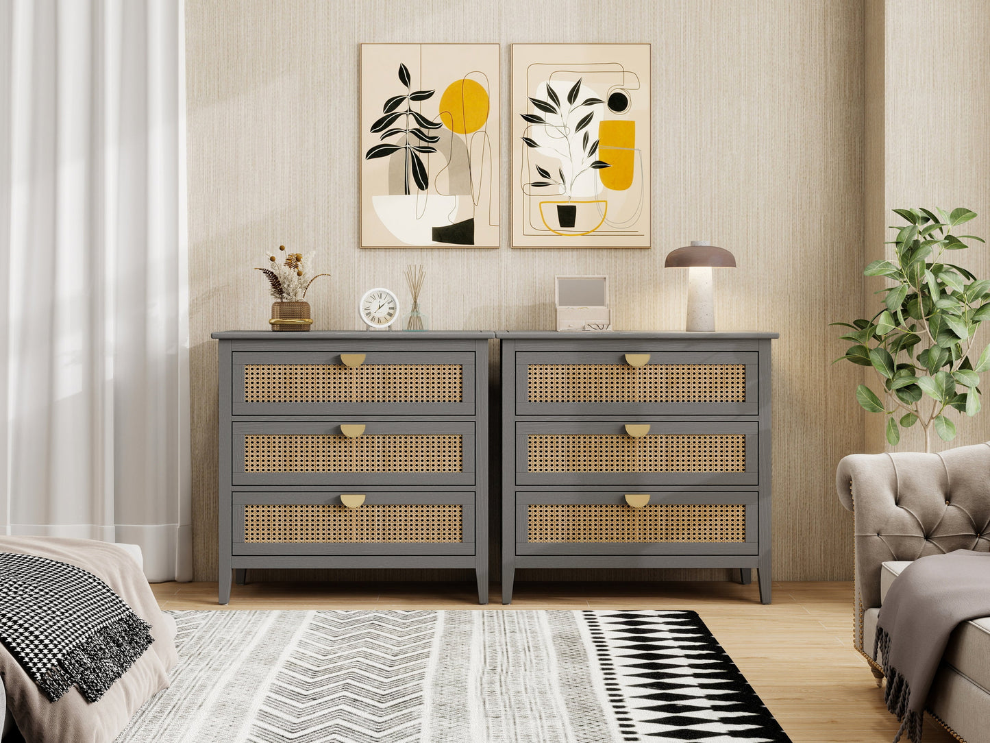 3-Drawer Cabinet - Natural Rattan - Suitable for Bedroom, Living Room, or Study