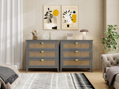 3-Drawer Cabinet - Natural Rattan - Suitable for Bedroom, Living Room, or Study