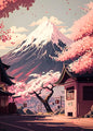 Japanese Cherry Blossom Fuji Mountain Sunset Tokyo Scenery Poster HD Printed Canvas Painting Wall Art Pictures Room Home Decor