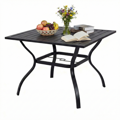 5 Piece Outdoor Dining Set Black Metal Square Table 4 Folding Chairs