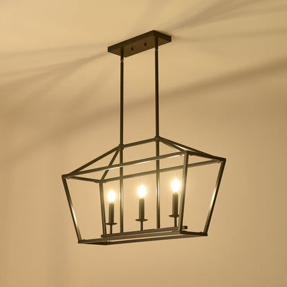 Chandelier Industrial Linear 3-Light Matte Black Metal Pendant Kitchen