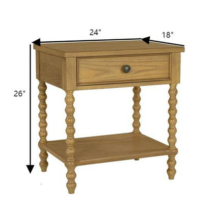 Traditional Durable Nightstand Table With Drawer And Shelf