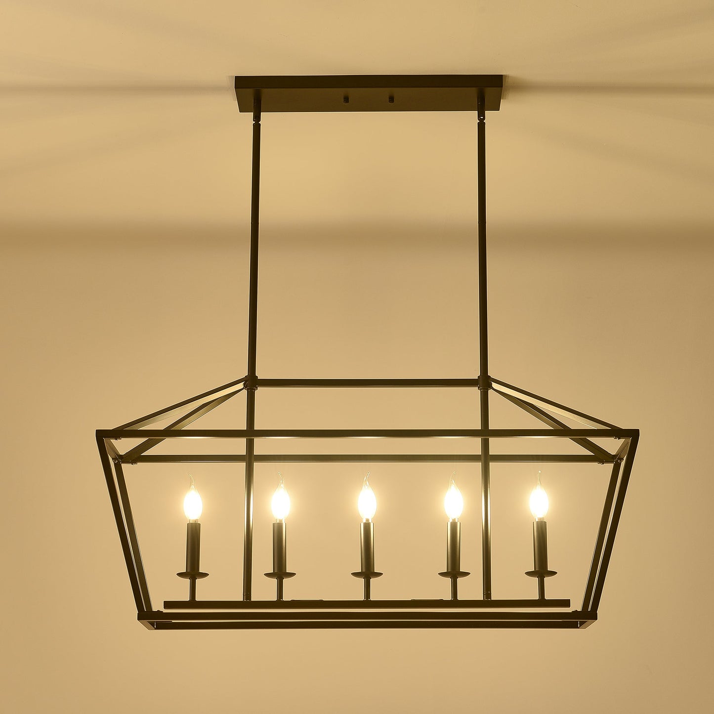 Chandelier Industrial Linear 5-Light Matte Black Metal Pendant 39 In