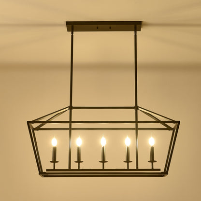 Chandelier Industrial Linear 5-Light Matte Black Metal Pendant 39 In