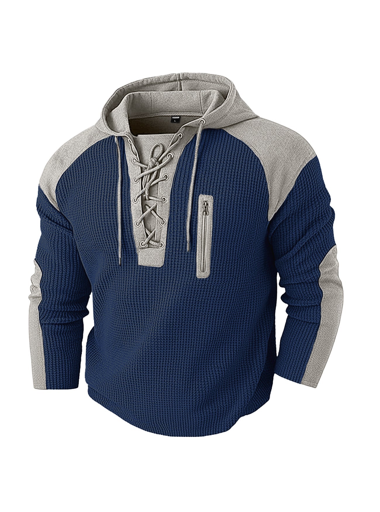 Mens Drawstring Hoodie Waffle-Weave Sweatshirt