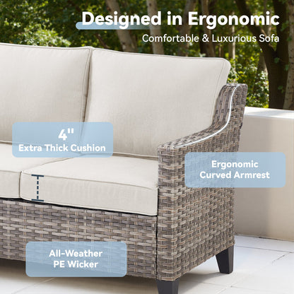Outdoor PE Rattan Sofa Set 3 Seat Gray Beige Cushions