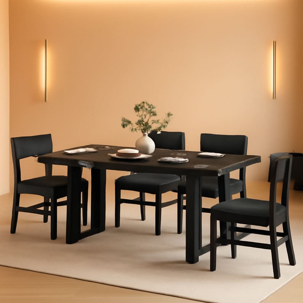 63 Inch Extendable MDF Board Dining Table Set Black Finish