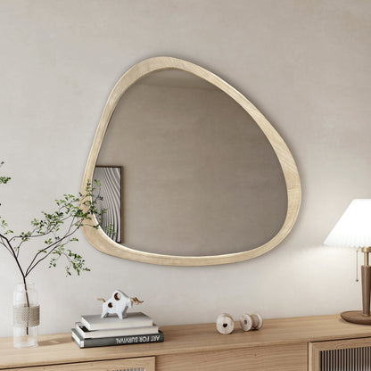 Wall Mirror Asymmetrical Solid Pine Wood Natural Mid-Century 44.9x38.9 In