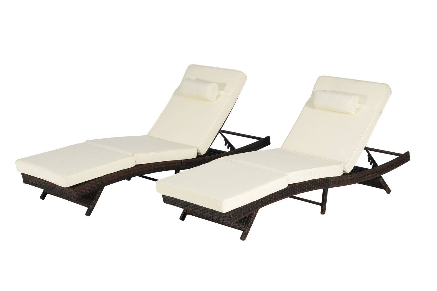 Outdoor Reclining Lounge Chair Wicker Khaki Set of 2 150 Degree 600 LB