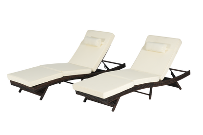 Outdoor Reclining Lounge Chair Wicker Khaki Set of 2 150 Degree 600 LB