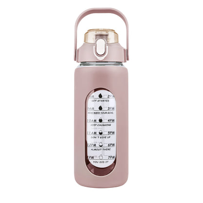 34Oz Glass Water Bottle Sports Water Bottle Motivational Water Bottle Water Intake Tracker Bottle with Straw Time Marker Silicone Sleeve Handle for Gy