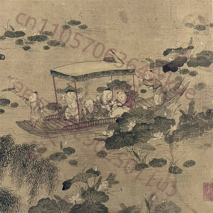 "Hundred Sons" Long Scroll Painting on Paper, After Leng Mei (30×220cm)