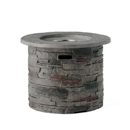 Transitional Outdoor 32 Inch Round MGO Propane Fire Pit Table, Stone Gray