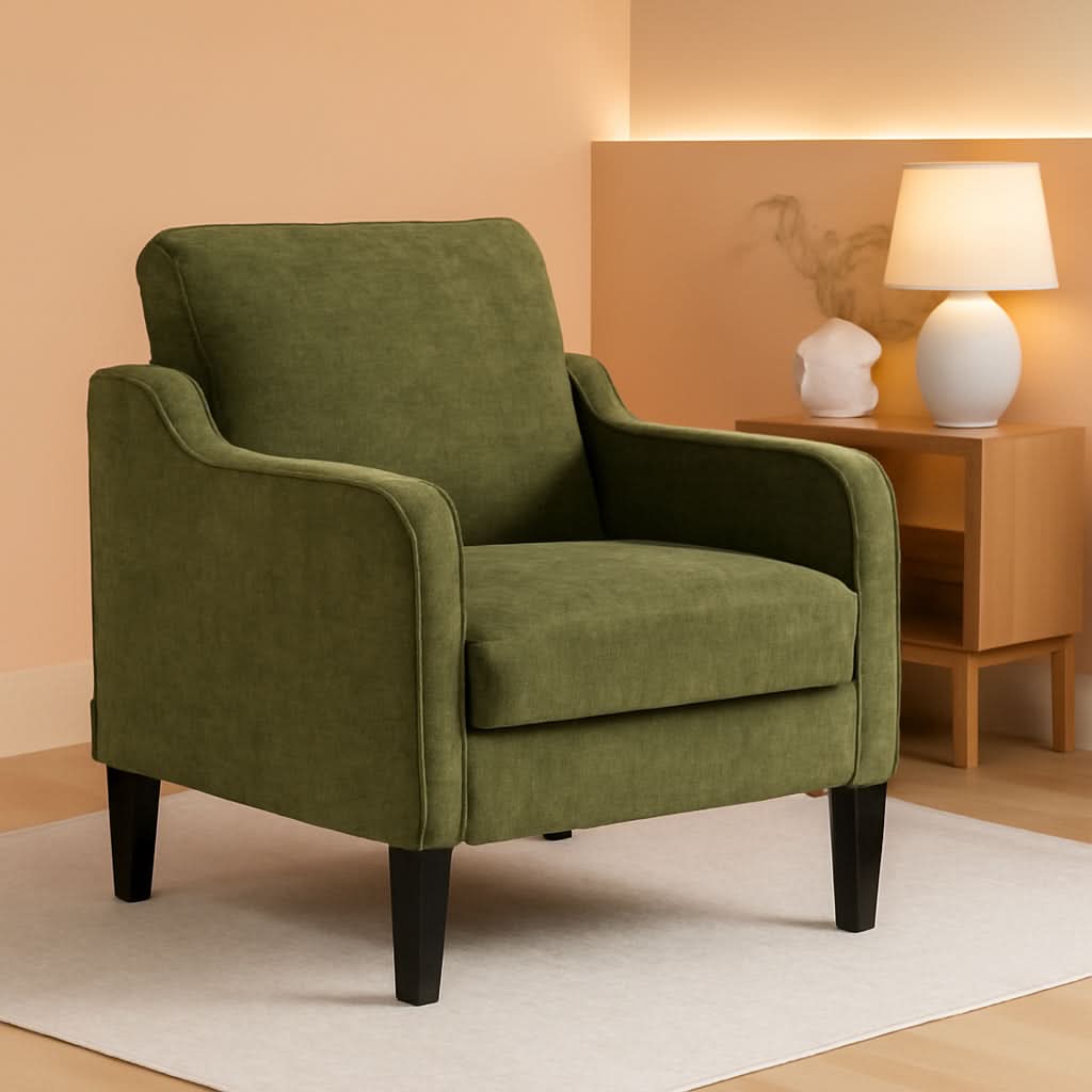Olive Green Upholstered Accent Chair Midcentury Comfort