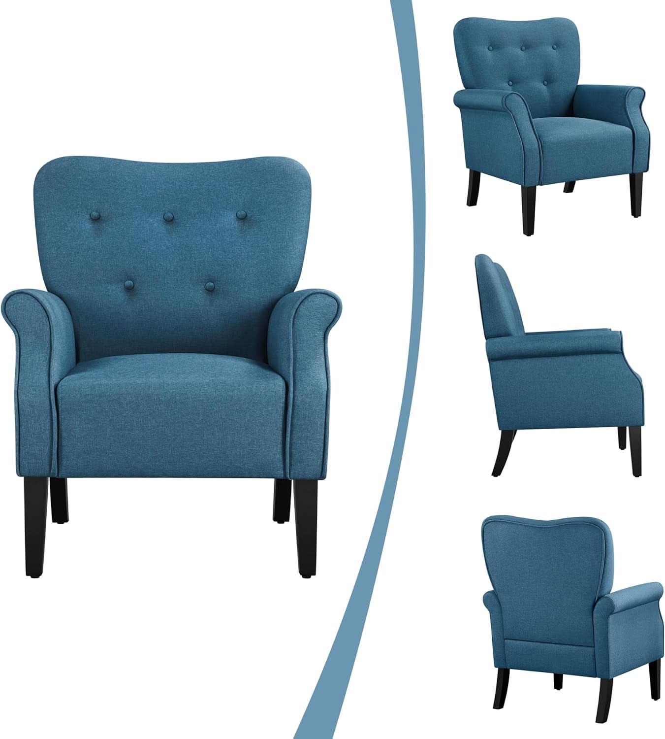 Navy Blue Compact Midcentury Armchair Tufted Backrest