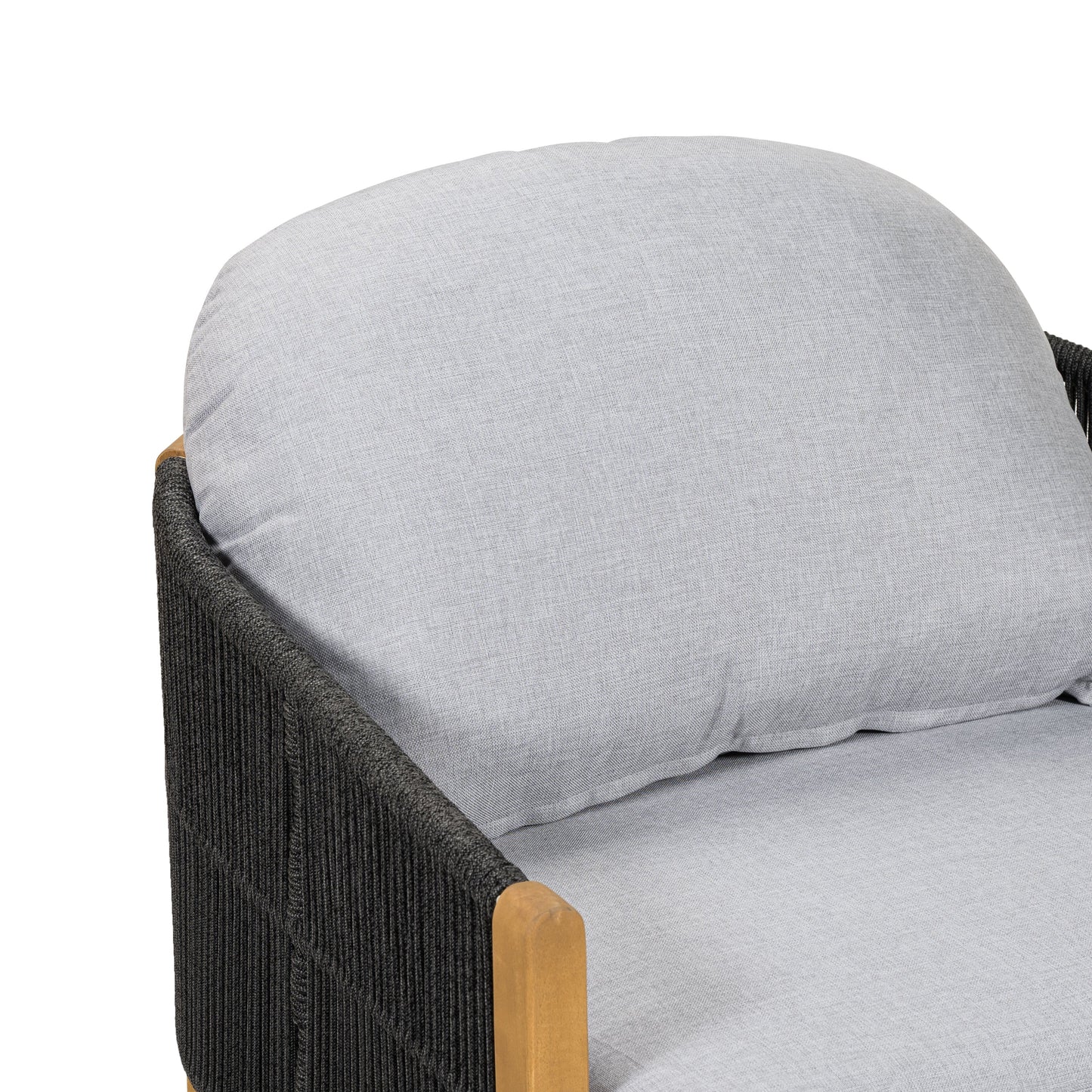 Outdoor Club Chair Acacia Wood Rope Woven Dark Gray Cushion