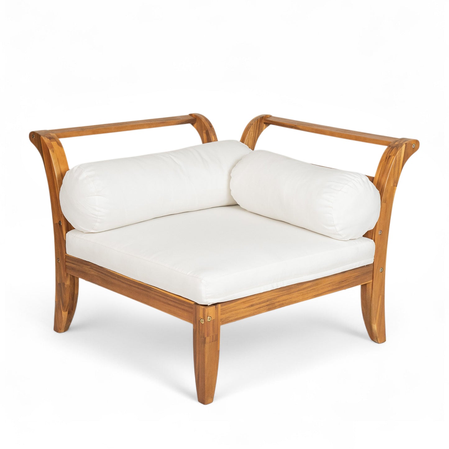Outdoor Patio Set L-Shape Acacia Wood Teak Beige Cushions 6 Piece