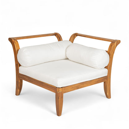 Outdoor Patio Set L-Shape Acacia Wood Teak Beige Cushions 6 Piece
