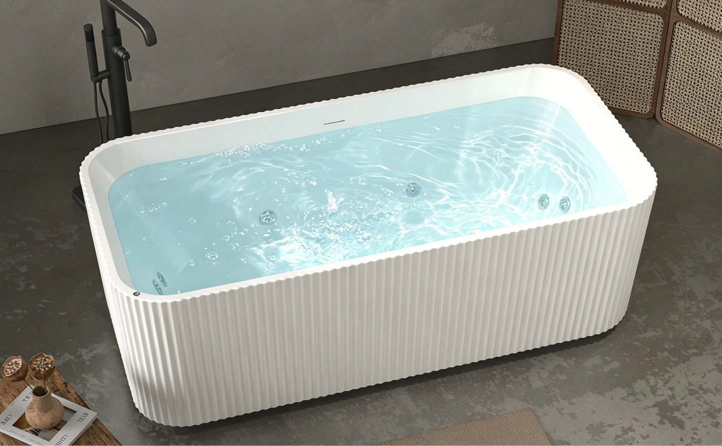 67' Rectangle Acrylic Whirlpool Bathtub Freestanding Soaker Tub Chrome Drain cUPC