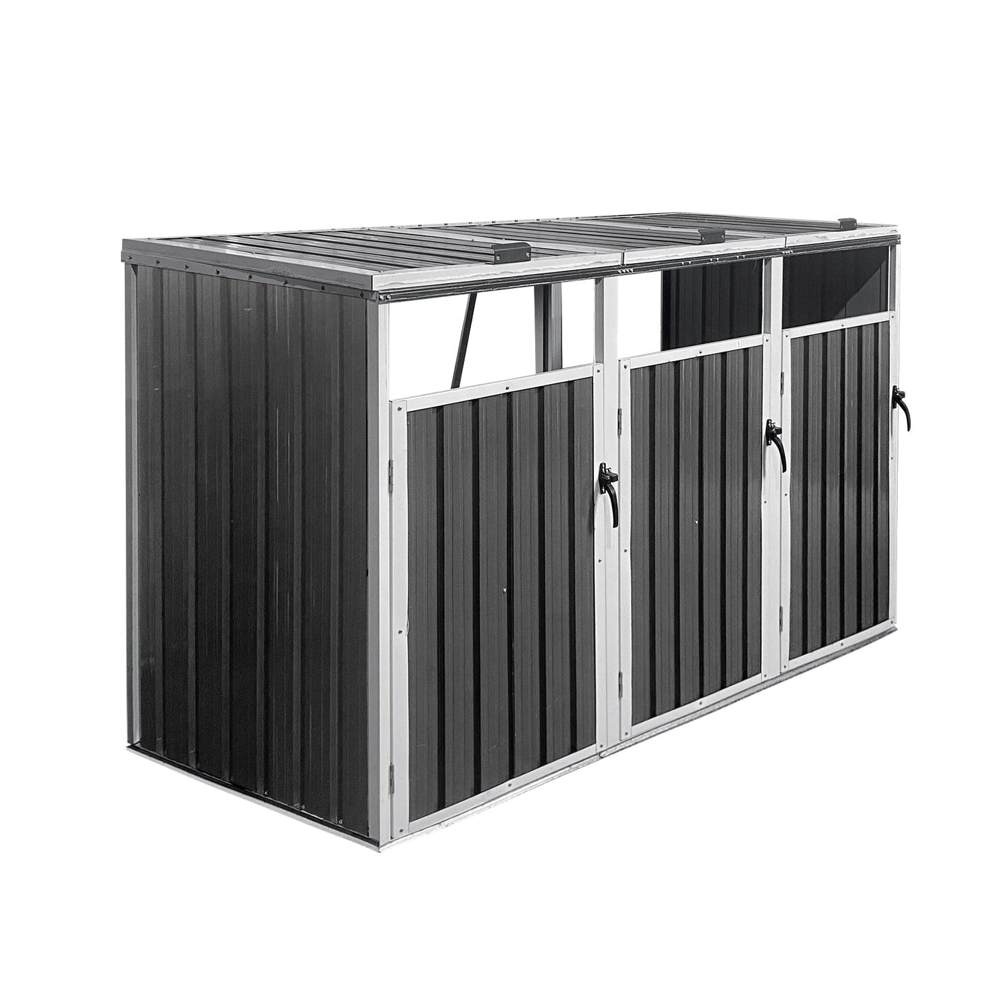 Outdoor Trash Can Shed Galvanized Steel 3 Bin