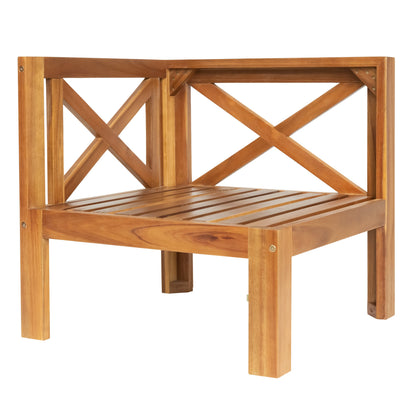 Outdoor Patio Sectional Set Acacia Wood Natural Blue Cushions 5 Piece