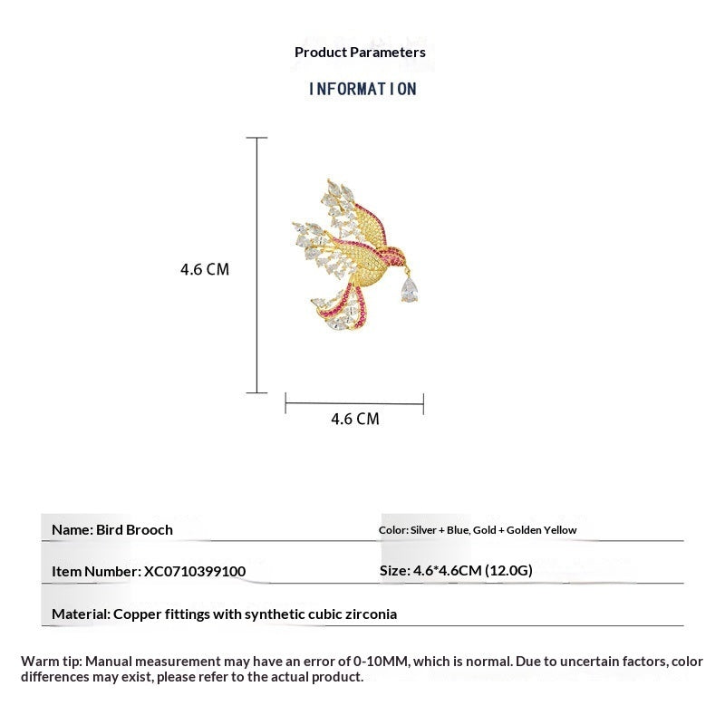 Fashionable Lightly Luxurious Micro-paved Zircon Bird Brooch